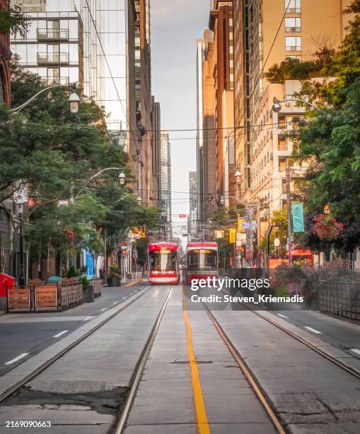 downtown toronto - street car (public transportation) - toronto stock-fotos und bilder