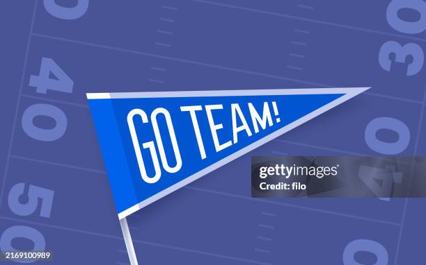 go team pennant flag cheering football field background - tailgate games stock illustrations