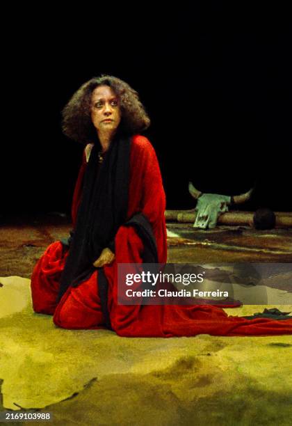 Brazilian actress Fernanda Montenegro plays the titular character in a production of 'Phèdre' at the Teatro de Arena, Rio de Janeiro, Brazil, 1986.