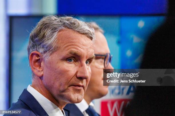 Bjoern Hoecke , lead candidate of the far-right Alternative for Germany in Thuringia, and Mario Voigt, lead candidate of the German Christian...