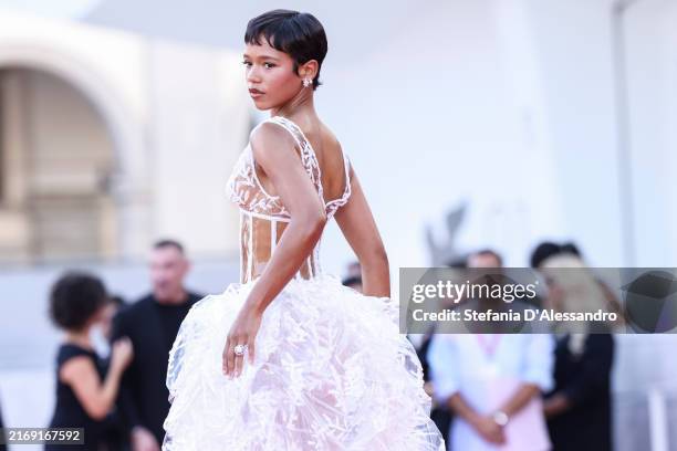 Taylor Russell attends a red carpet for "Beetlejuice Beetlejuice" during the 81st Venice International Film Festival at on August 28, 2024 in Venice,...
