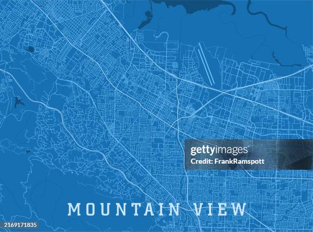 illustrations, cliparts, dessins animés et icônes de mountain view ca ville vecteur carte routière bleu horizontal - silicon valley