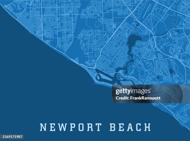 newport beach ca stadt vektor straßenkarte blau horizontal - newport beach stock-grafiken, -clipart, -cartoons und -symbole