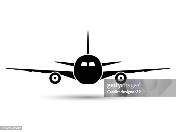 ilustraciones, imágenes clip art, dibujos animados e iconos de stock de icono de vista frontal del avión - avion