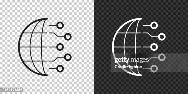 globe and circuit board. icon for design on blank background - world map transparent background stock illustrations