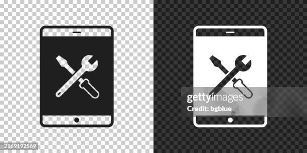 tablet pc settings - tools. icon for design on blank background - using tablet home stock illustrations