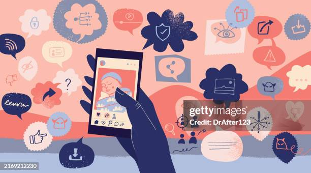 illustrations, cliparts, dessins animés et icônes de concept de risque de partage excessif sur les médias sociaux - cyber harcèlement