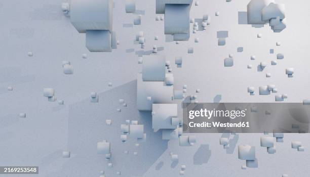 3d rendering of abstract geometric shapes cubes block - pixel explosion stock illustrations