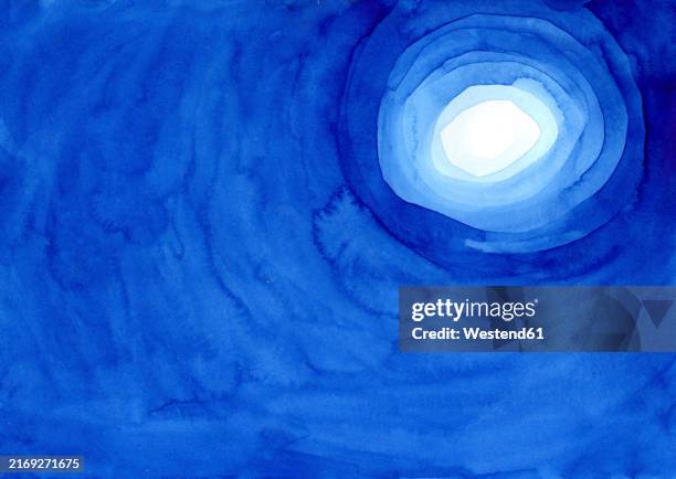 blue watercolor painting of glowing moon or light at end of tunnel - full moon wallpaper stock illustrations