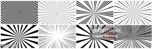 abstract sunburst and radial line patterns - black and white graphic backgrounds - sun flare stock illustrations
