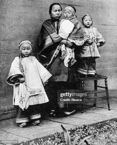 antique photograph: chinese family in san francisco - family photo stock illustrations