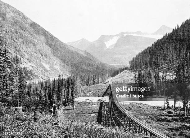 antique photograph: selkirk range, british columbia - canada vintage stock illustrations