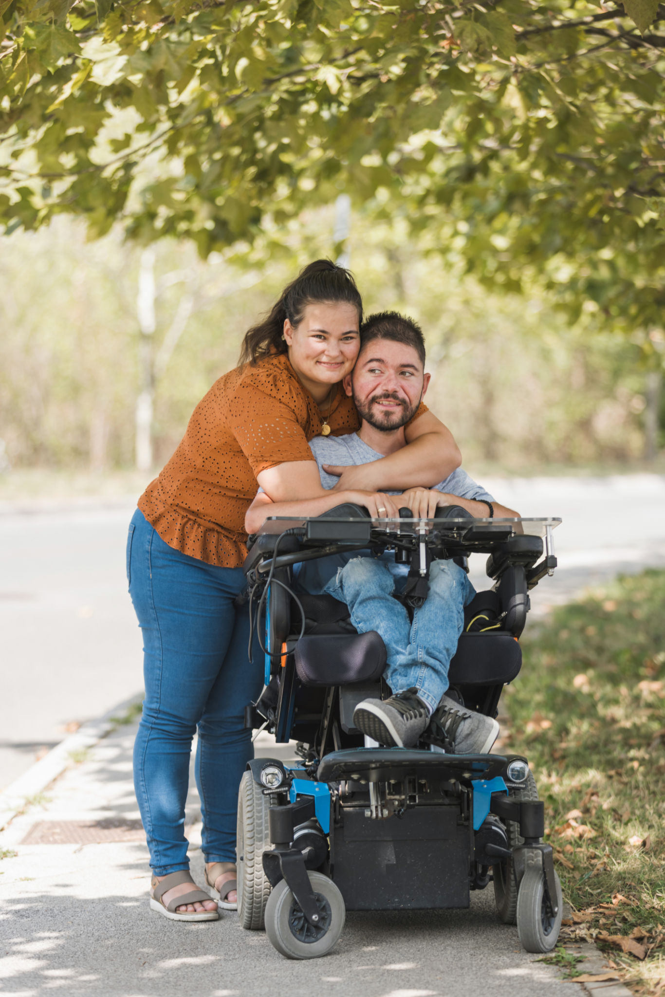 Gentle touch of married couple hands, man with disability and his wife Gentle touch of married couple hands, man with disability and his wife