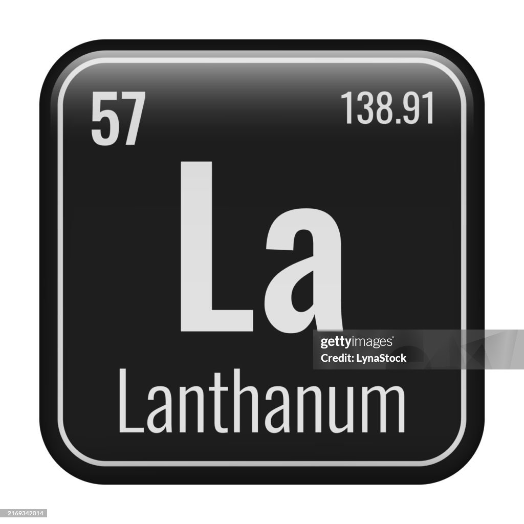 Lanthanum symbol. Chemical element of the periodic table. Vector illustration isolated on white background. Glass sign.