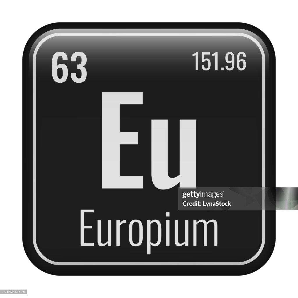 Europium symbol. Chemical element of the periodic table. Vector illustration isolated on white background. Glass sign.