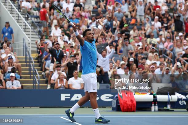 Arthur Fils of France reacts after winning the second set against Gabriel Diallo of Canada during their Men's Singles Second Round match on Day Four...