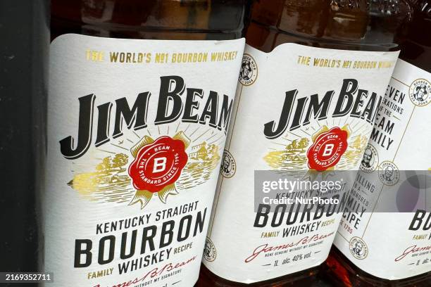 Jim Beam bottles are seen in a store in Bergamo, Italy on September 2, 2024.