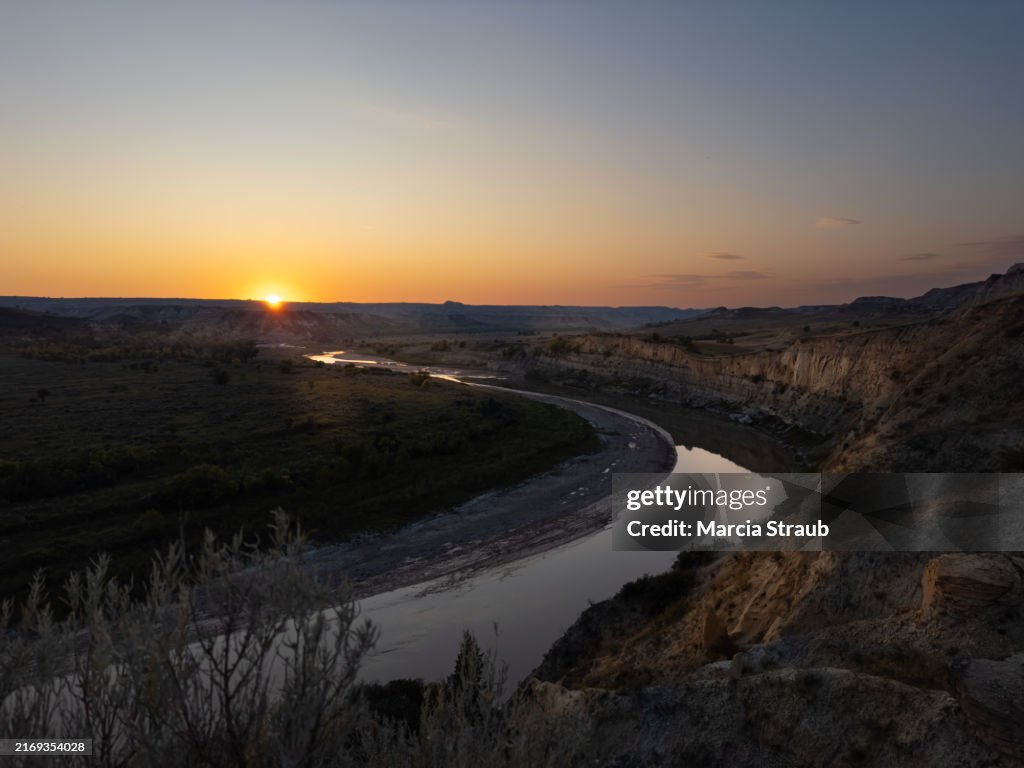 High Angle View of Sunset over the Little Missouri River