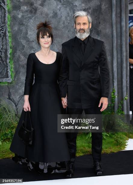 Winona Ryder and Scott Mackinlay Hahn attend the UK Premiere of "Beetlejuice Beetlejuice" at the Cineworld Leicester Square on August 29, 2024 in...