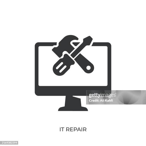 it repair glyph solid icon. solid icon that can be applied anywhere, simple, pixel perfect and modern style - replacement icon stock illustrations