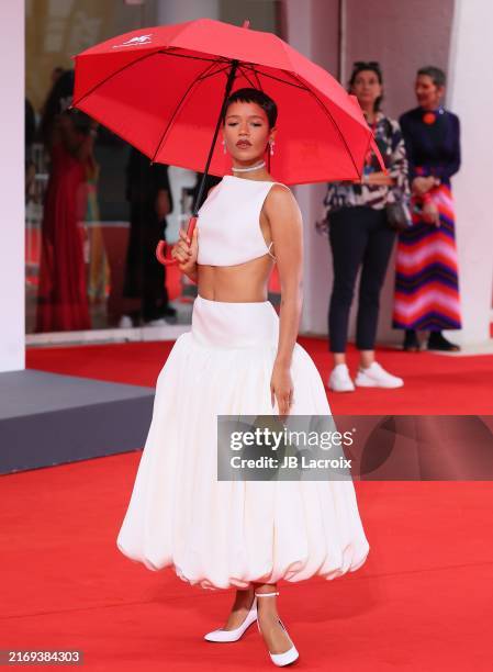Taylor Russell attends the "The Room Next Door" red carpet during the 81st Venice International Film Festival on September 2, 2024 in Venice, Italy.