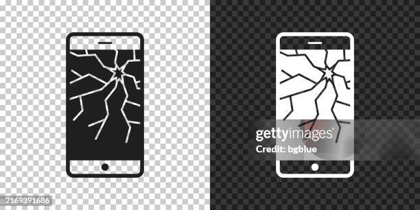 smartphone with broken screen. icon for design on blank background - phone shock stock illustrations