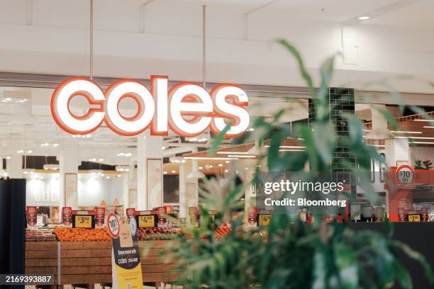 The entrance to a Coles supermarket in Melbourne, Australia, on Monday, Sept. 2, 2024. Coles Group Ltd. Has reported its net income for the full year...