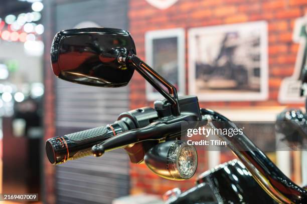 motorcycle handlebar close-up with mirror - classic motorcycles stock pictures, royalty-free photos & images