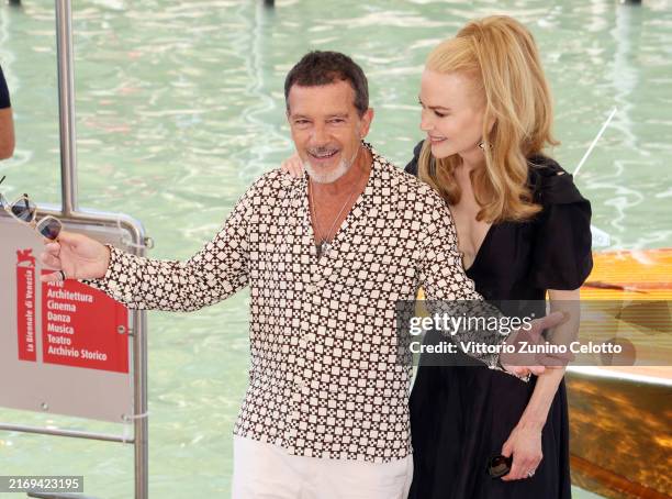 Antonio Banderas and Nicole Kidman are seen at the pier of the Palazzo del Casino during the 81st Venice International Film Festival on August 30,...
