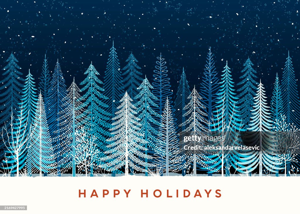 Handgezeichnete Winterlandschafts-Urlaubskarte