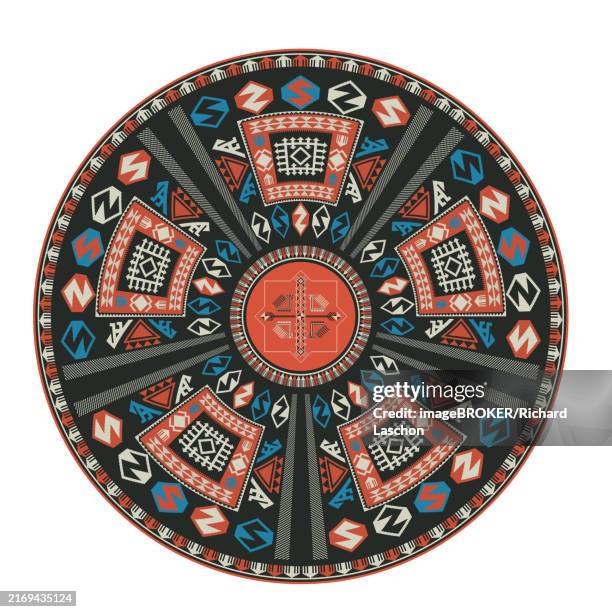 traditional kilim round decorative element, vector template - wool carpet stock illustrations