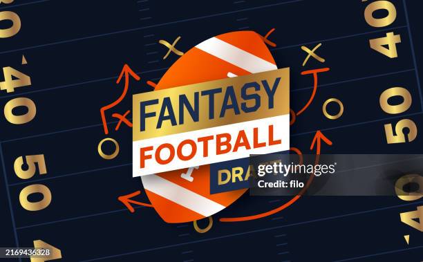 fantasy football draft ball and field playbook background - fantasy sport stock illustrations