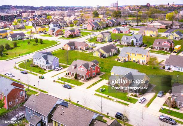 view over colorful homes in nashville - nashville drone stock pictures, royalty-free photos & images