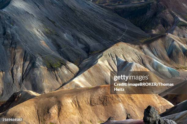 view over the colourful mountains in the volcanic area of landmannalaugar in iceland - landmannalaugar stock illustrations