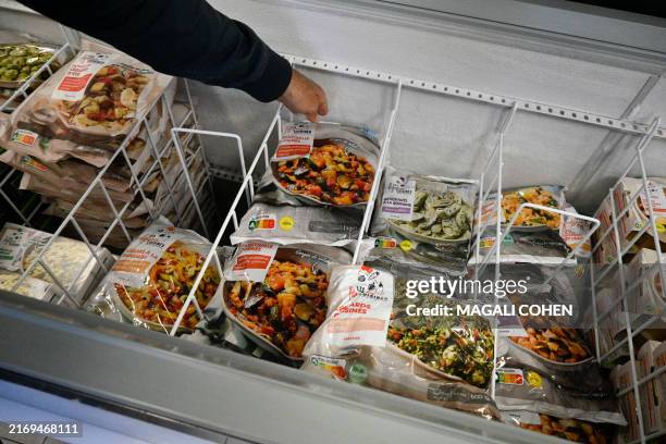 Inside a Picard shop, packets of frozen food, vegetables, in Plessis Robinson, on September 3, 2024.