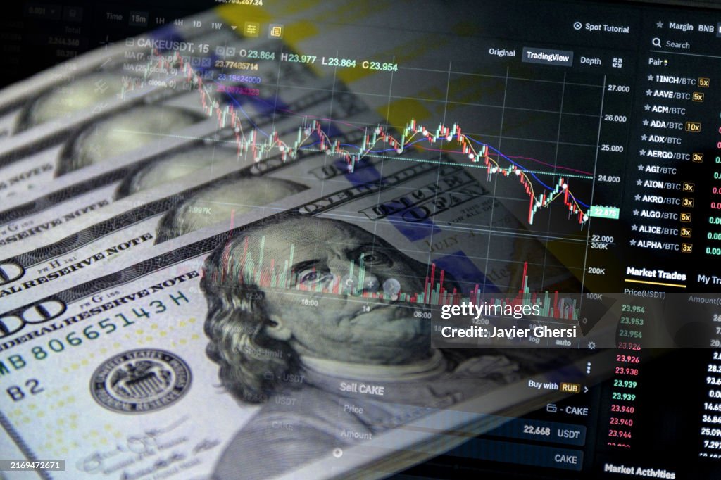 Cash dollar bills and stock market indicators - Economy graph