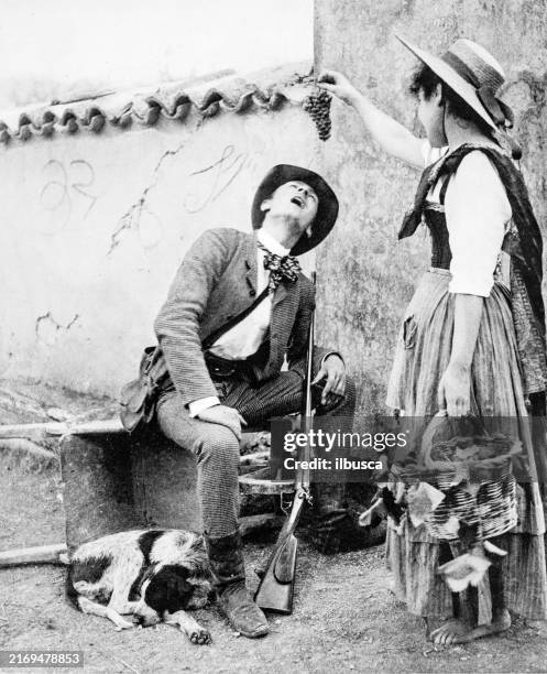 stockillustraties, clipart, cartoons en iconen met antique photograph: european couple - jong koppel