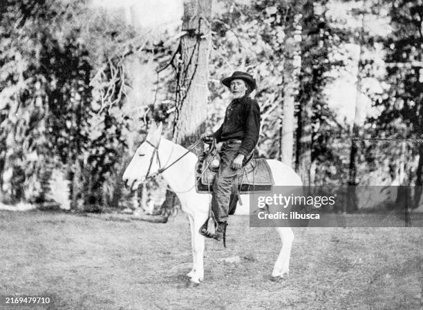 antique photograph: yosemite guide - park ranger stock illustrations