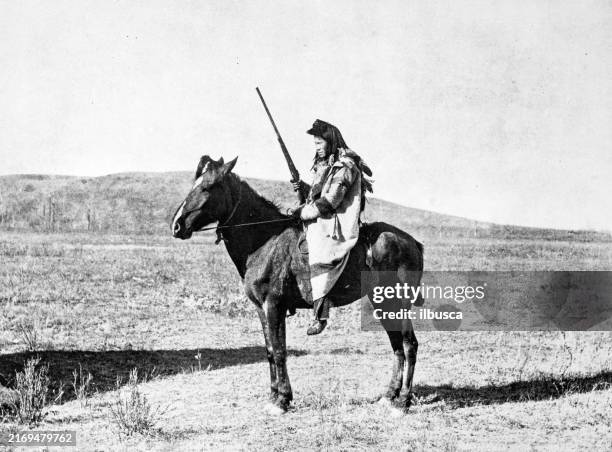 antique photograph: plains of assiniboia, saskatchewan - native american reservation stock illustrations