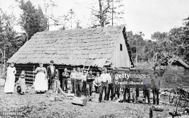 antique photograph: maine woods - lumberjack stock illustrations