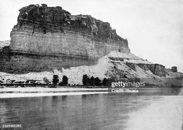 antique photograph: green river - cliff face stock illustrations