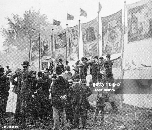 antique photograph: people at the county fair - country band stock illustrations