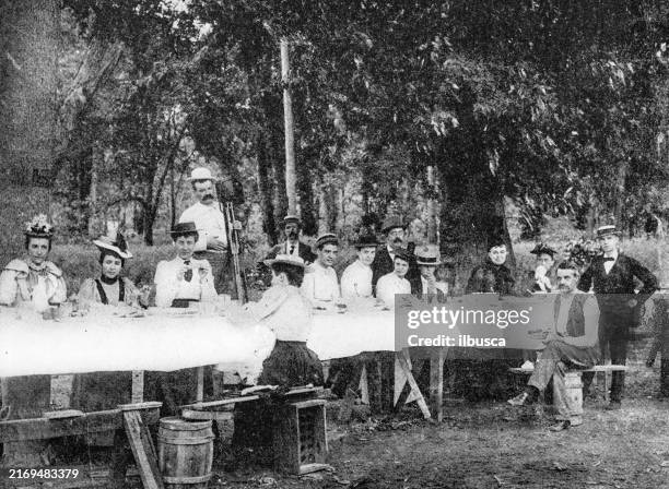 antique photograph: picnic, st louis - dining table stock illustrations