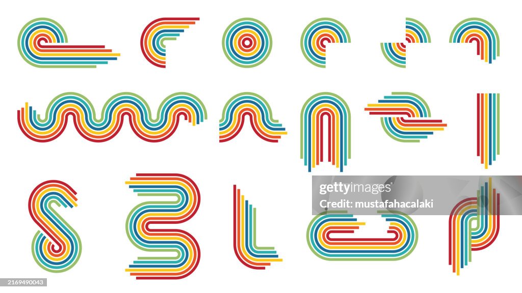 Vintage coloured 1970s style lines set