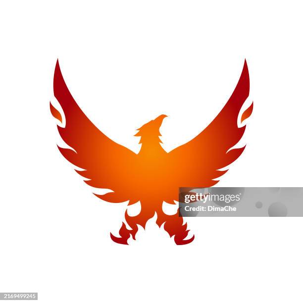 phoenix bird silhouette on fire - vector fiery phoenix bird icon, badge, sticker - national icon stock illustrations