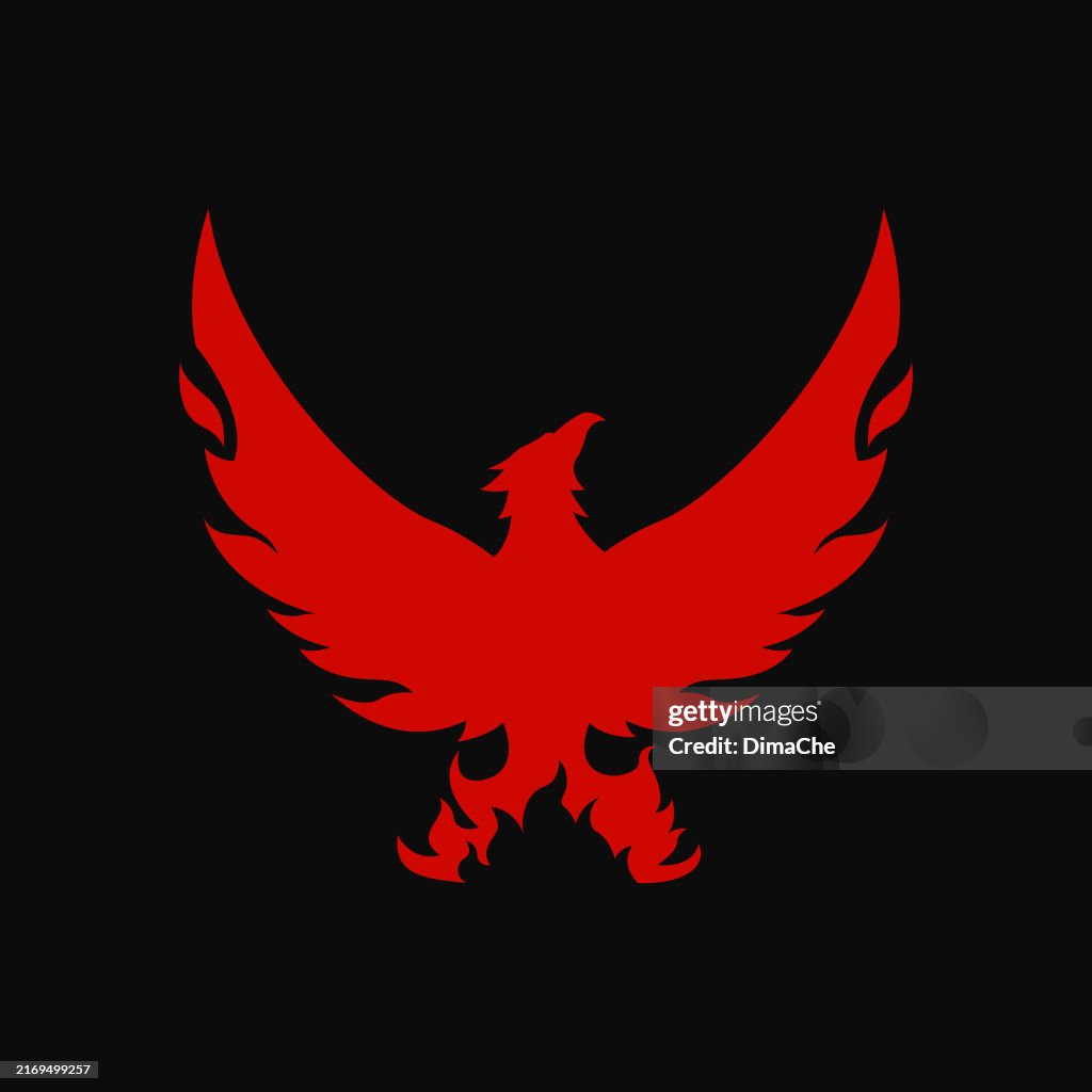 Phoenix bird silhouette on fire - vector phoenix bird icon, badge, sticker
