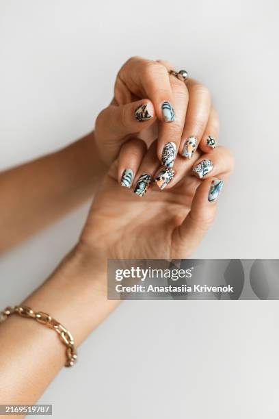 beautiful art manicure design nails. - nail art stock pictures, royalty-free photos & images