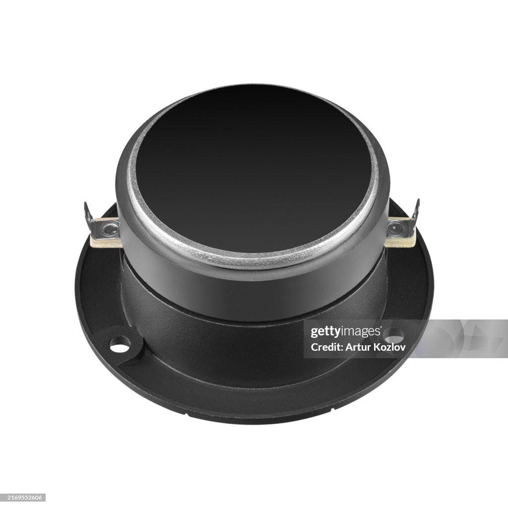 Car acoustic system, focusing on the subwoofer and speakers from multiple perspectives. Close-up. Isolate on white background. Bottom view. Copy space.