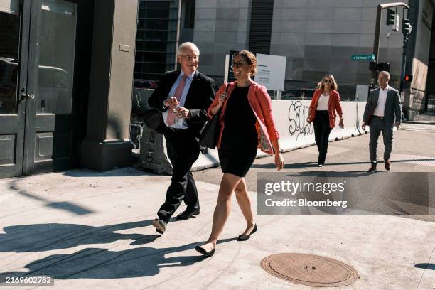 Rodney McMullen, chief executive officer of Kroger Co., left, exits the federal courthouse in Portland, Oregon, US, on Wednesday, Sept. 4, 2024....
