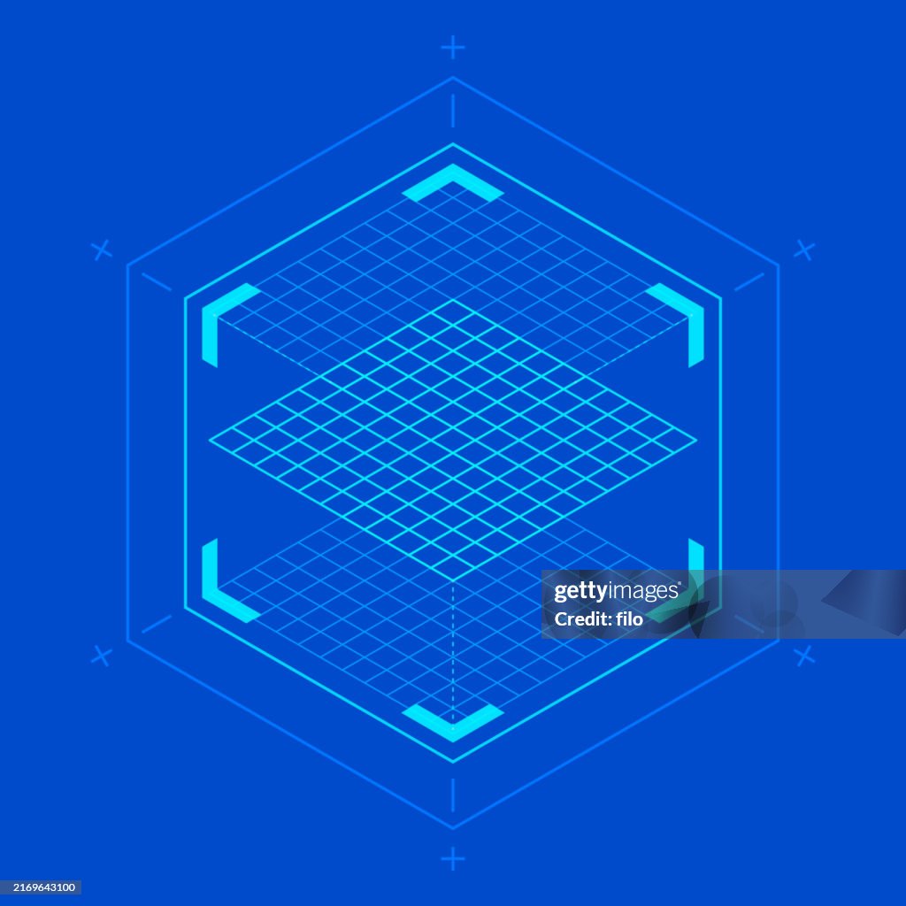 Blueprint 3D Cube Grid Modern Background Design
